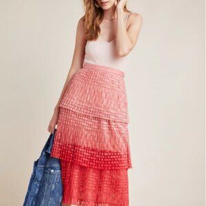 Maeve by Anthropologie Brighton Tiered Midi Skirt Ombre Lace Boho Fairycore Sz 6